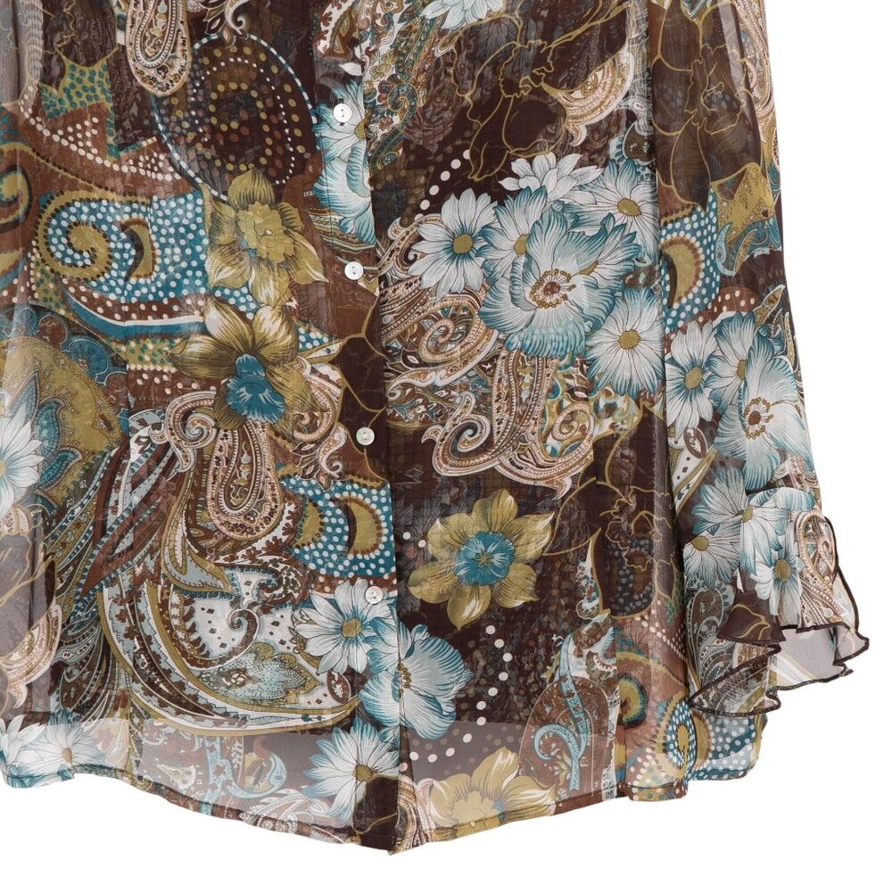 Y2K Sheer Blouse Tank Set XL Floral Blue Brown Paisley Boho Gypsy Whimsy Hippie - Picture 3 of 7